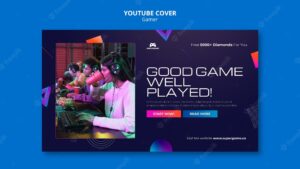 Video gaming youtube cover template with gradient geometric forms