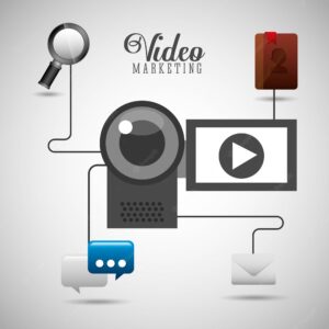 Video marketing illustration with devices and social media icons