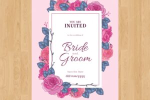 Vintage wedding card template with floral style