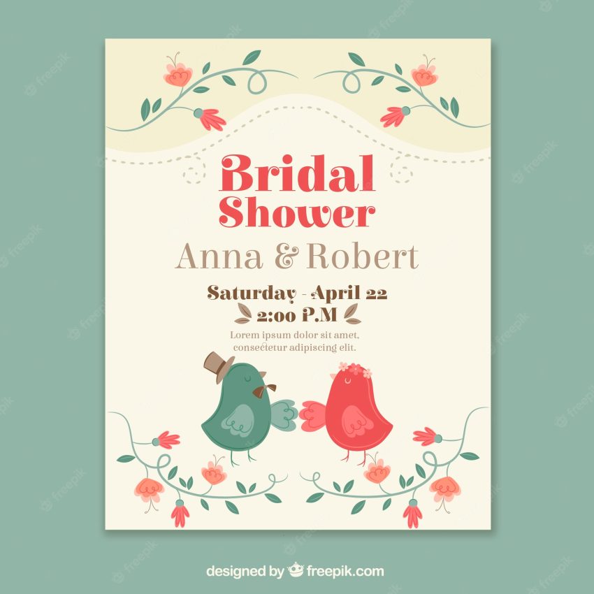 Vintage wedding card with birds