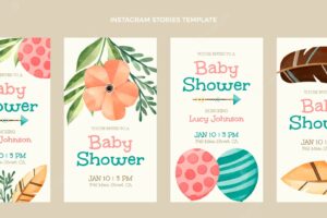 Watercolor baby shower instagram storiesdesign template