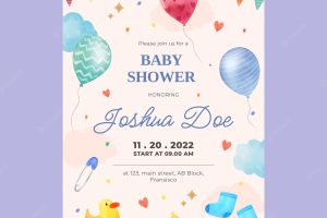 Watercolor baby shower invitation template