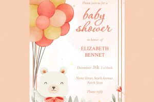 Watercolor baby shower invitation with balloons