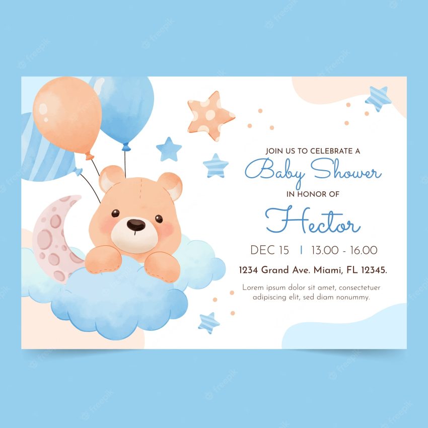 Watercolor baby shower party invitation
