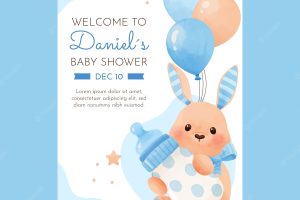 Watercolor baby shower party poster template