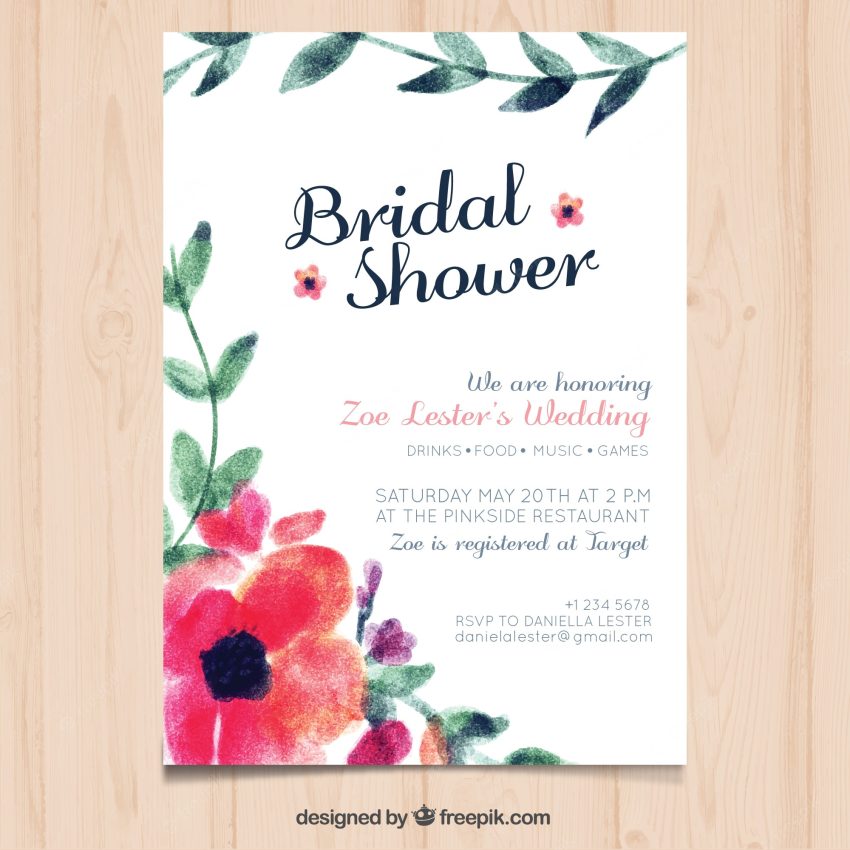 Watercolor bachelorette invitation with floral decoration