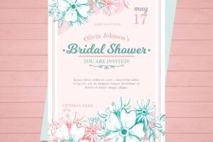Watercolor bachelorette invitation with pink and blue flowers