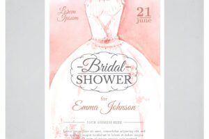 Watercolor bachelorette invitation with wedding dress