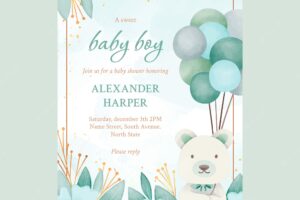 Watercolor bear baby shower invitation