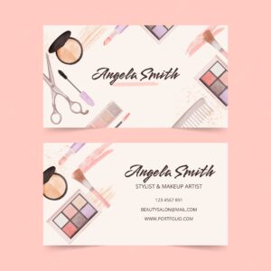 Watercolor beauty salon horizontal business card template