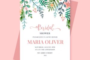 Watercolor bridal shower invitation template with flowers