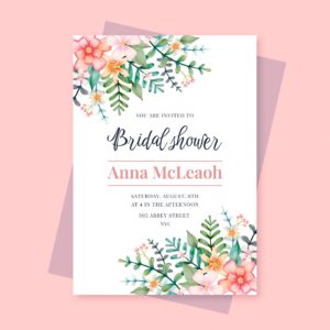 Watercolor bridal shower invitation template with flowers