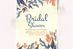 Watercolor bridal shower invitation with orange details