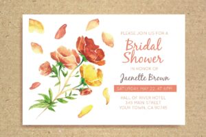 Watercolor bridal shower invitation with pretty flowers