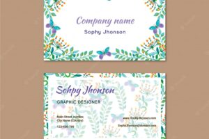 Watercolor business card with flower