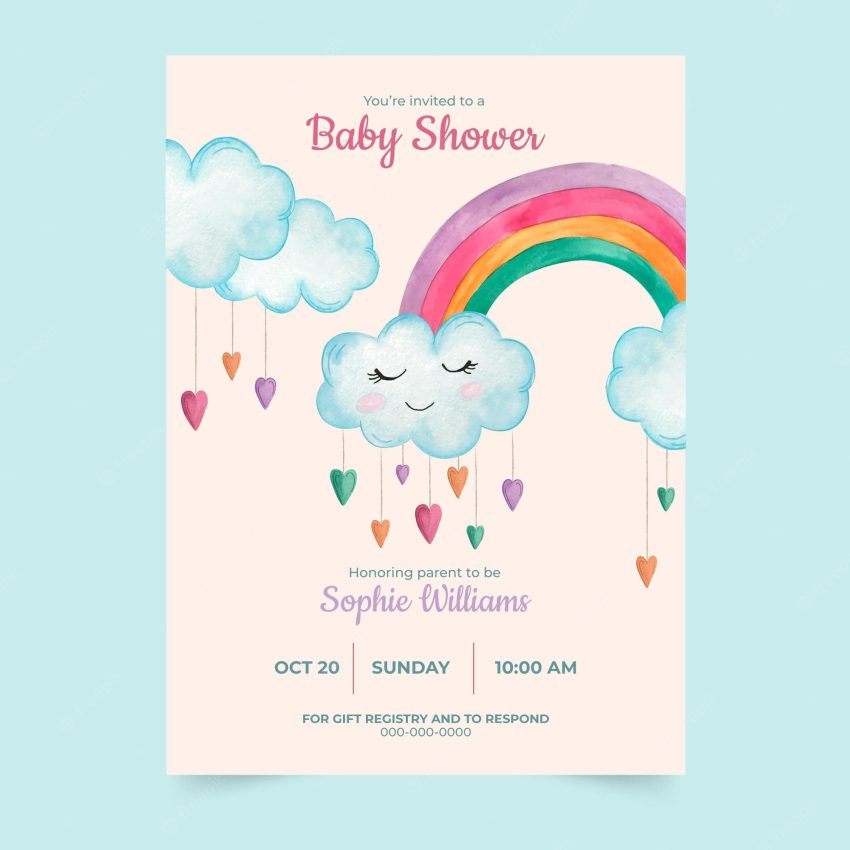 Watercolor chuva de amor baby shower invitation template