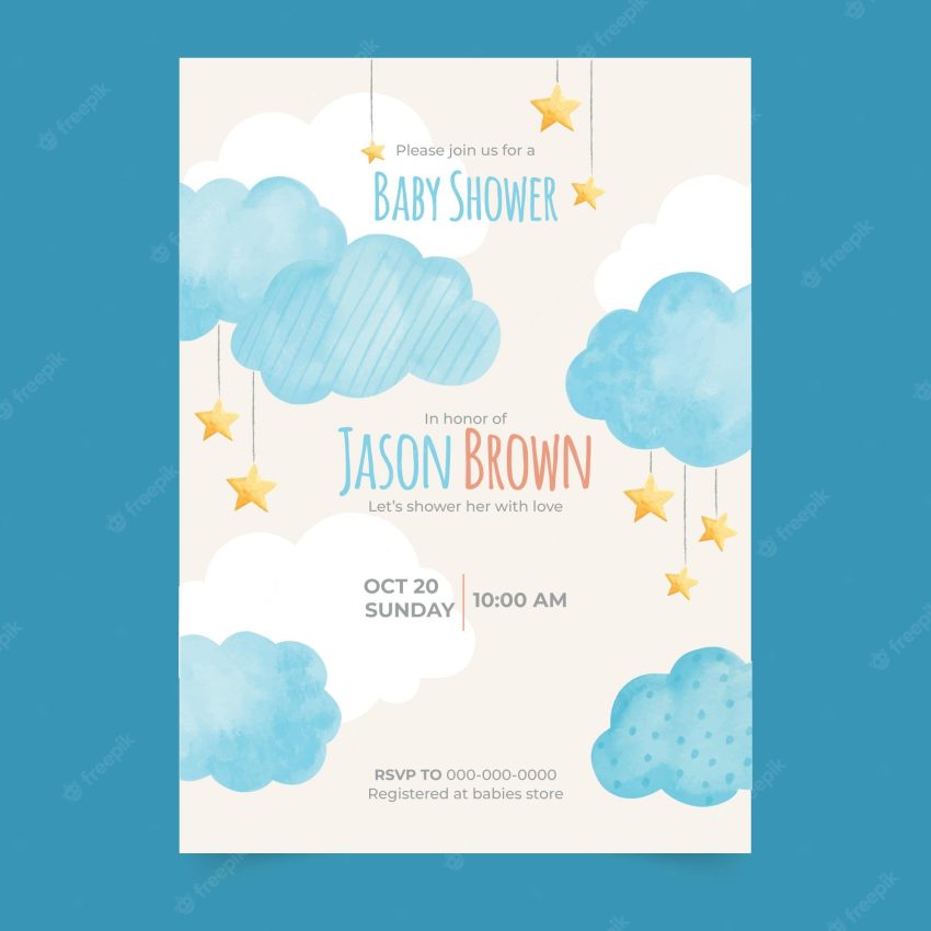 Watercolor chuva de amor baby shower invitation template