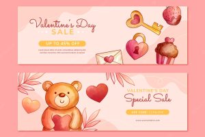 Watercolor horizontal sale banner template for valentines day