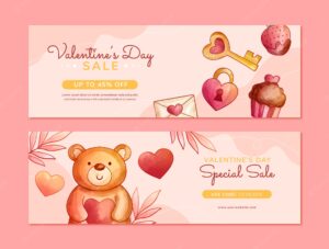 Watercolor horizontal sale banner template for valentines day