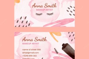 Watercolor makeup artist horizontal business card