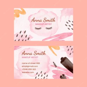 Watercolor makeup artist horizontal business card