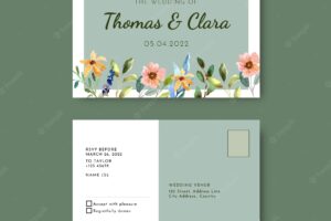 Watercolor postcard wedding invitations