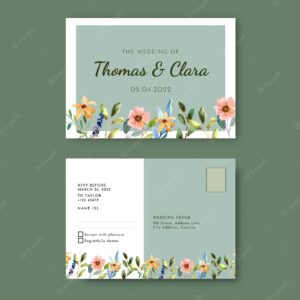 Watercolor postcard wedding invitations