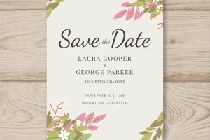 Wedding card template with flat flowers