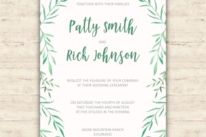Wedding invitation design with watercolor elements