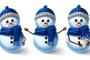 Winter character vector set winter snowman 3d characters wearing scarf and hat for winter season