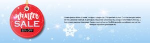 Winter sale banner round price tag season shopping template special discount offer poster flat
