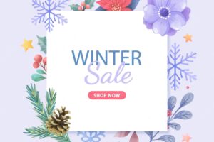 Winter sale discount background banner poster or flyer design for shop advertising