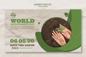 World environment day banner template with hands and plant