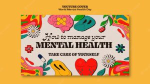 World mental health day youtube cover template with abstract shapes