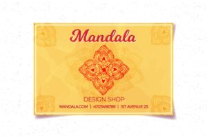 Yellow business card with hand drawn mandala