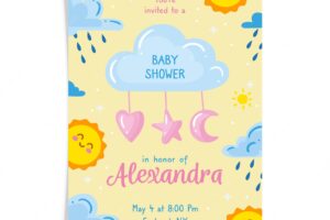 You are invited to baby shower for girl with sun and clouds