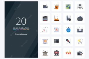 20 entertainment flat color icon for presentation vector icons illustration