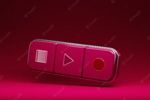 3d illustration of magenta music switch button start stop and record song on magenta isolated background