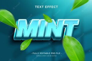 3d mint leaves psd text effect