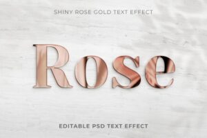 3d text effect psd, shiny rose gold high quality template