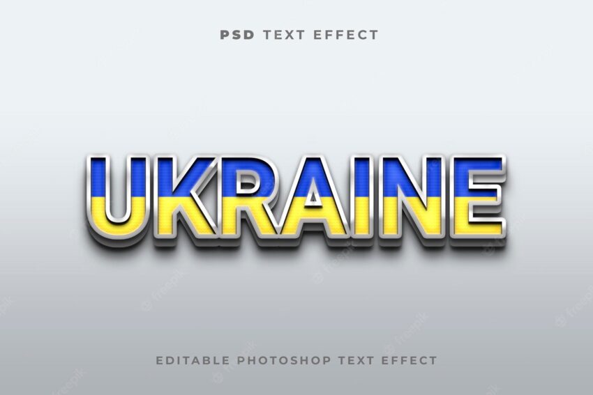 3d ukraine text effect template with blue and yellow colors