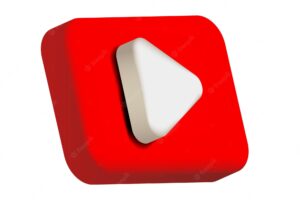 3d vector red play button icon. video player concept.