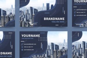 Abstract business card template with city buildings