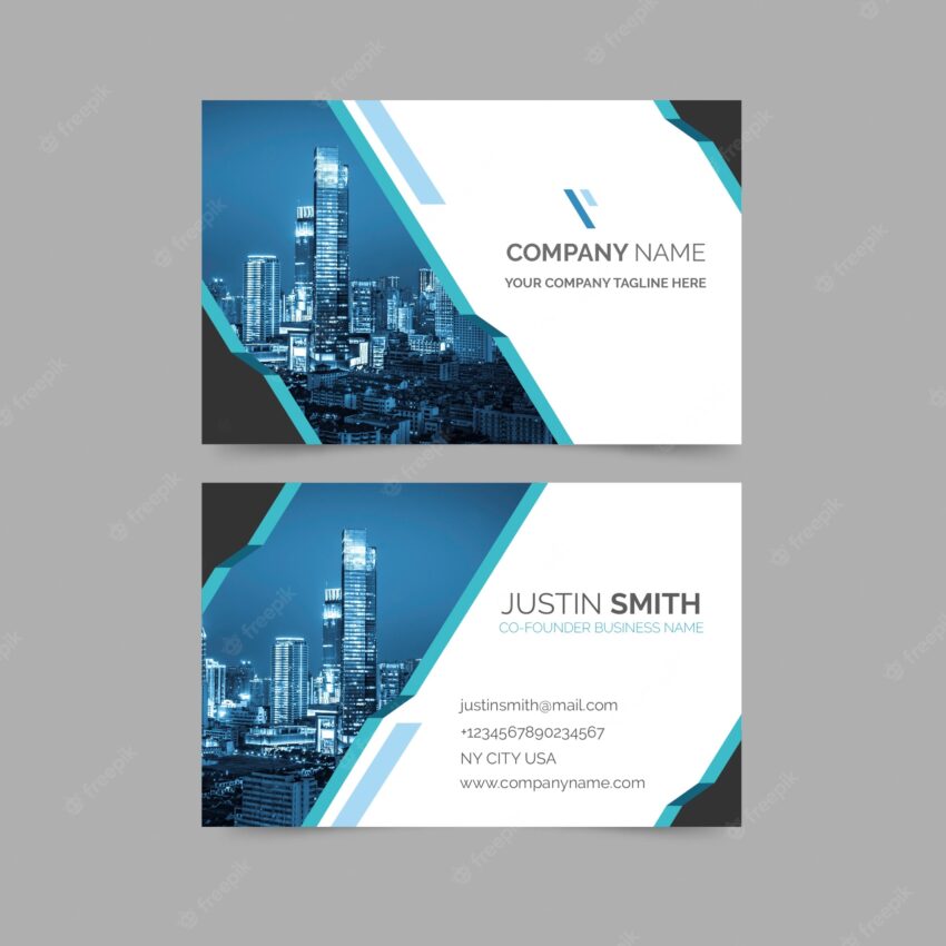 Abstract business card with minimalist shapes and photo template