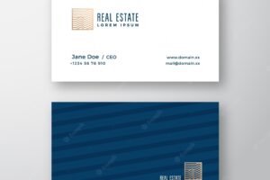 Abstract elegant real estate vector logo and business card template premium stationary realistic mock up geometry style and soft shadows