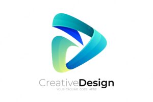 Abstract play logo design technology blue color