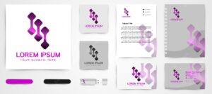 Abstract purple digital logo and business card branding template designs inspiration isolated on white background