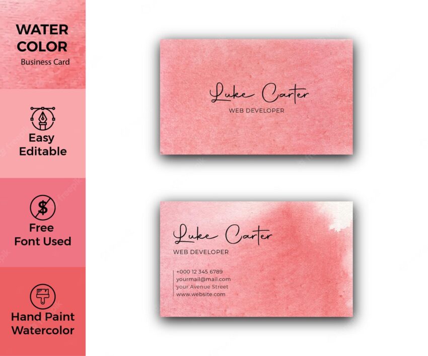 Abstract red watercolor texture business card