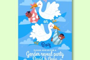 Adorable cartoon gender reveal invitation