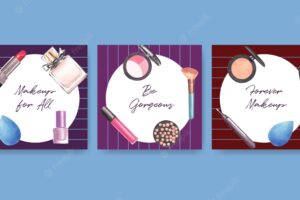 Ads template with makeup concept design for marketing and business watercolor.
